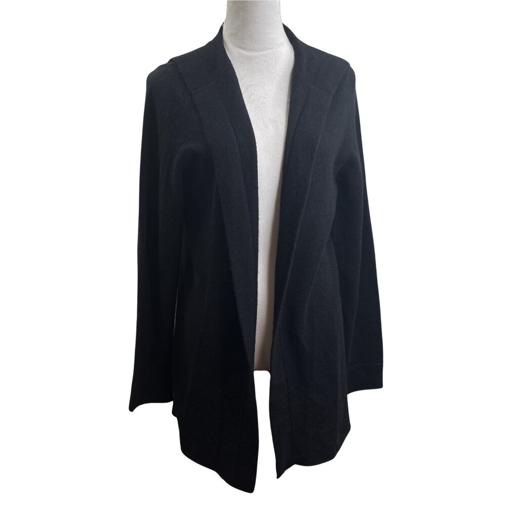 Style Portfolio 2 ply Cashmere Hooded Open Long Length Cardigan Black Size XL